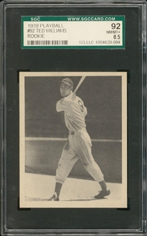 1939 Play Ball #92 Ted Williams Rookie Card – SGC 92 NM/MT+ 8.5